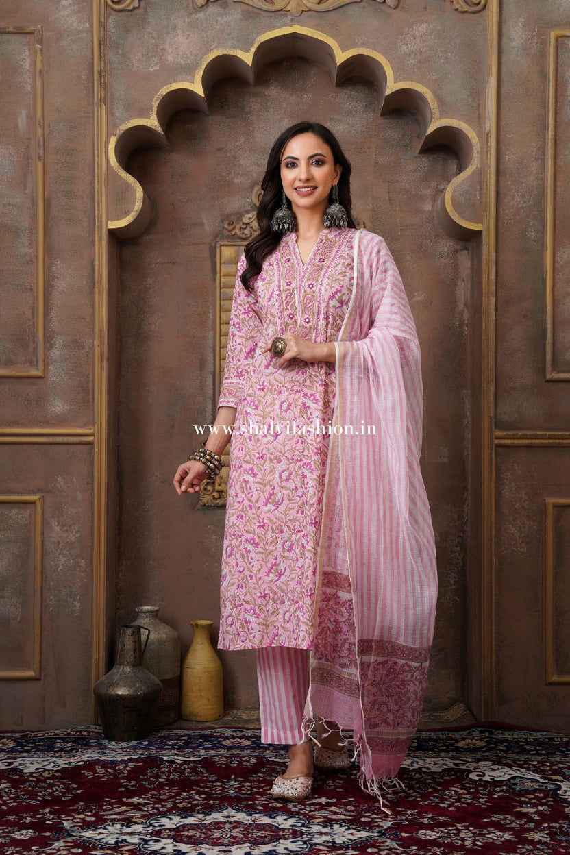 Shop hand block printed cotton suits online shopping (CSS509)