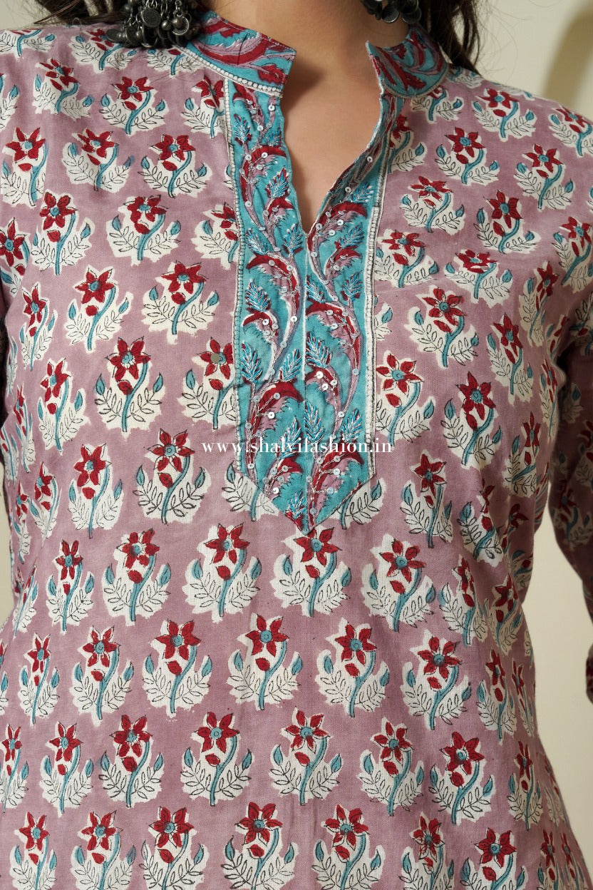 Shop hand block printed cotton suits with kota dupatta online shopping (CSS510)