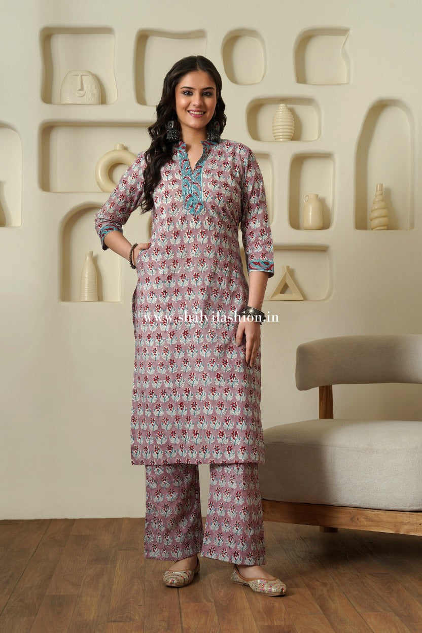 Shop hand block printed cotton suits with kota dupatta online shopping (CSS510)