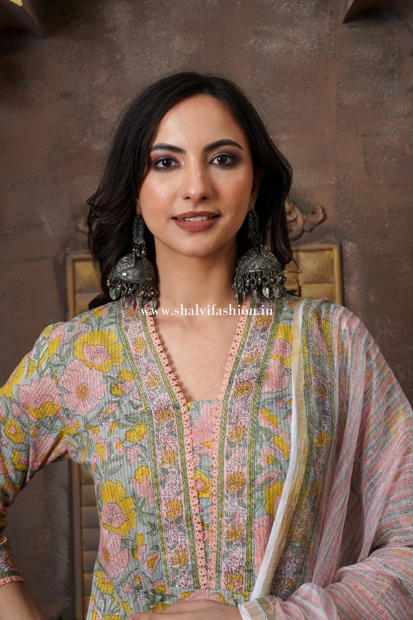 Shop block printed cotton suits online shopping (CSS512)