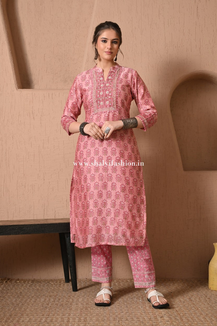 Shop block print chanderi silk suits (CSS514)