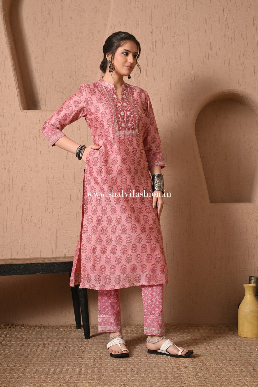 Shop block print chanderi silk suits (CSS514)