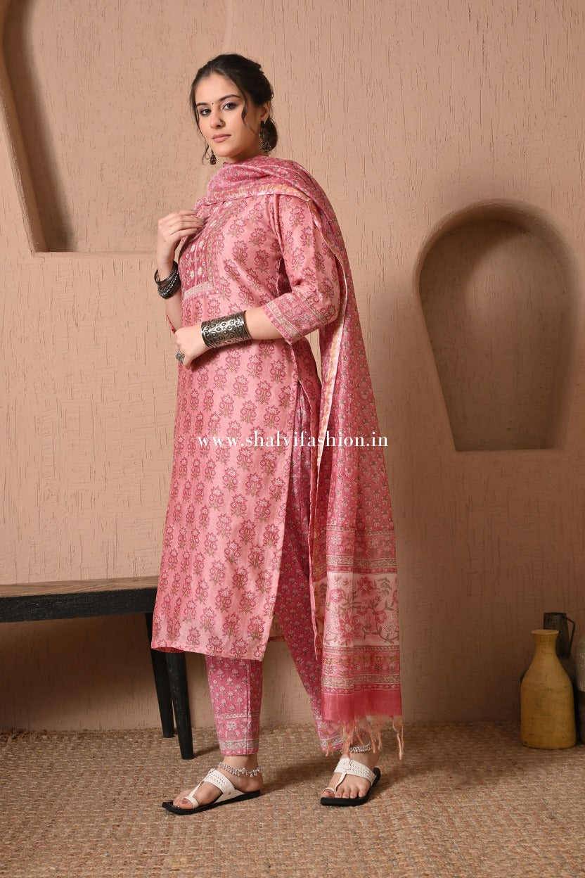 Shop block print chanderi silk suits (CSS514)