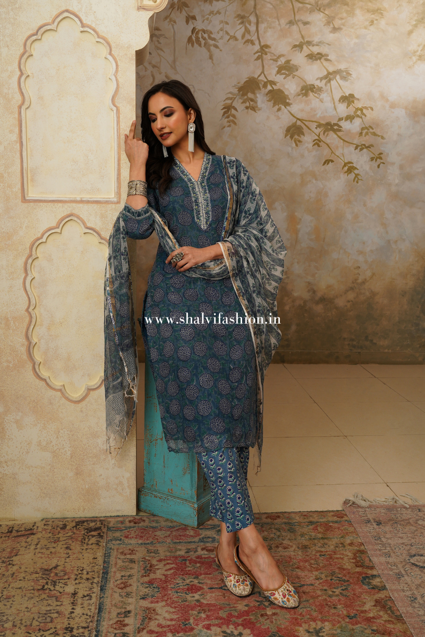 Shop hand block print kota doria suits online shopping (CSS519)