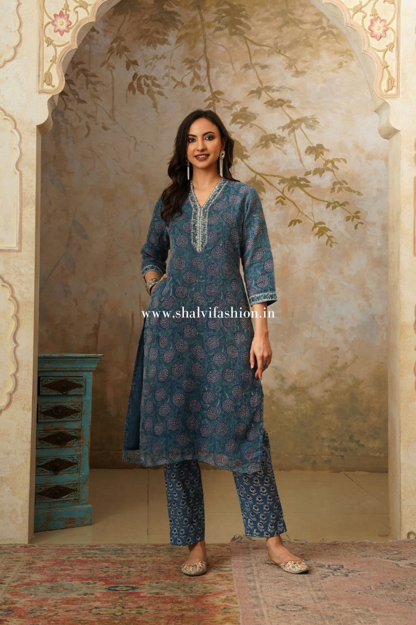 Shop hand block print kota doria suits online shopping (CSS519)