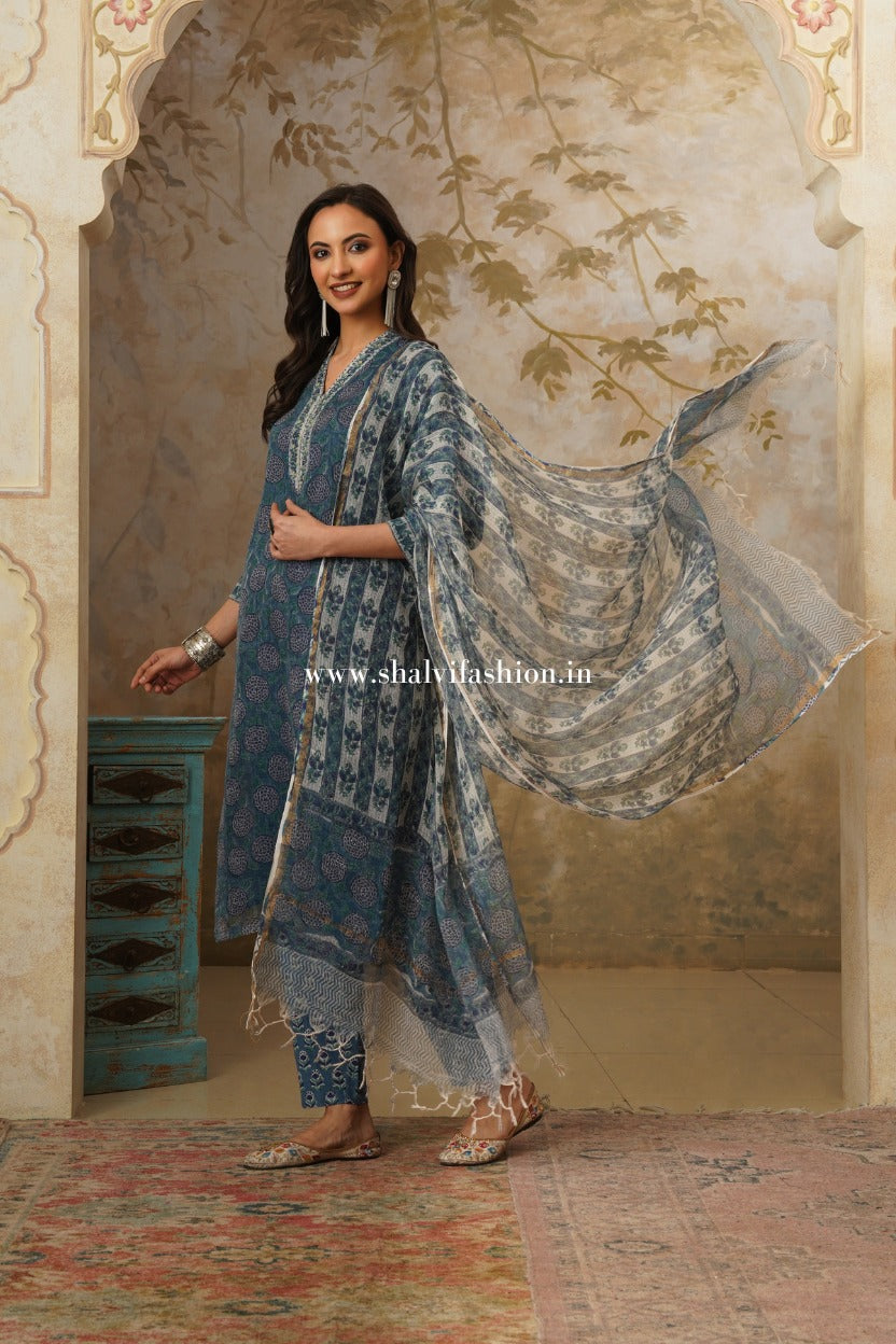 Shop hand block print kota doria suits online shopping (CSS519)