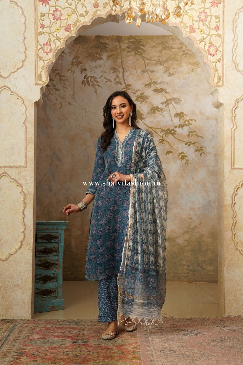 Shop hand block print kota doria suits online shopping (CSS519)