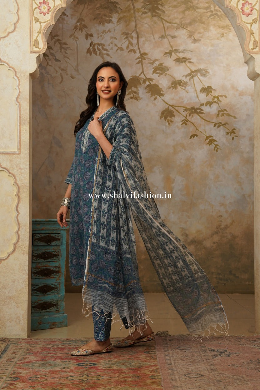 Shop hand block print kota doria suits online shopping (CSS519)