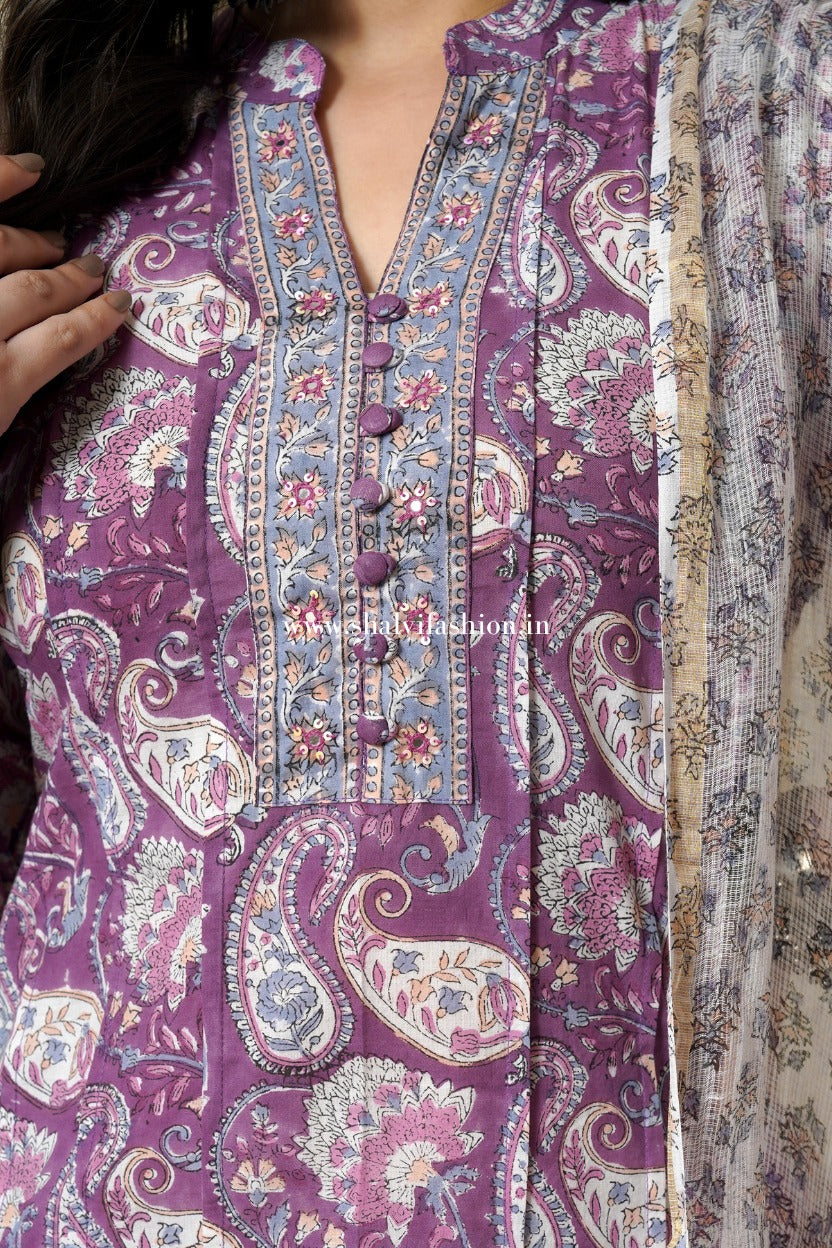 Shop jaipuri block printed cotton suits with doria online (CSS525)