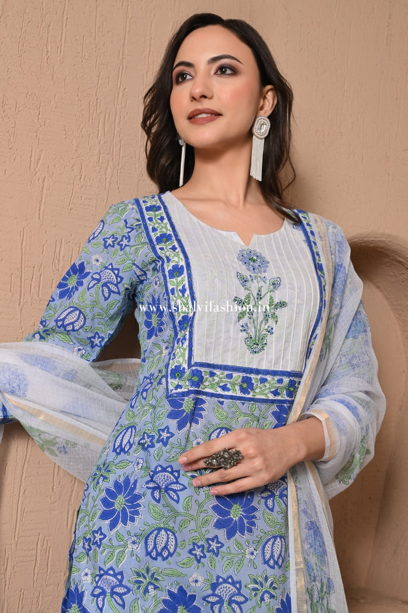 Shop jaipuri block printed cotton suits with doria online shopping (CSS526)
