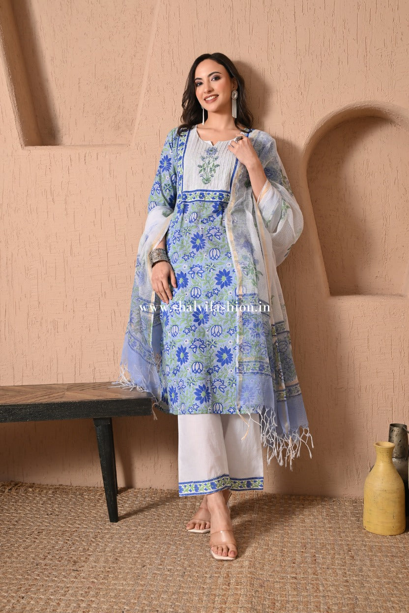 Shop jaipuri block printed cotton suits with doria online shopping (CSS526)