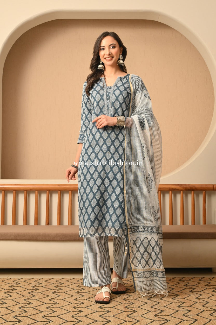 Shop jaipuri hand block print kota doria suits online (CSS529)