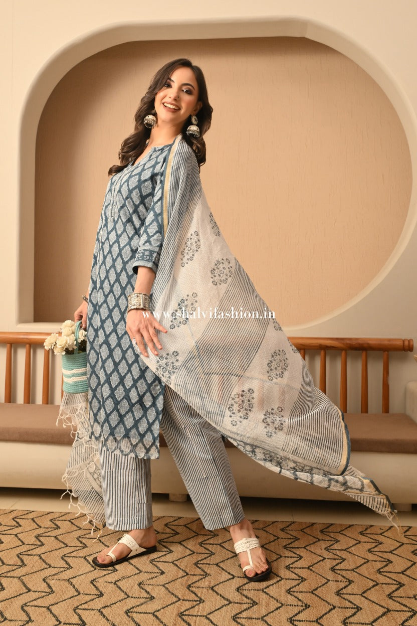 Shop jaipuri hand block print kota doria suits online (CSS529)