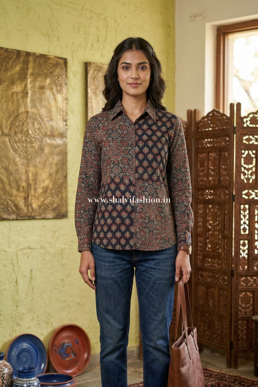 Shop block print modal silk tops (TOP53)