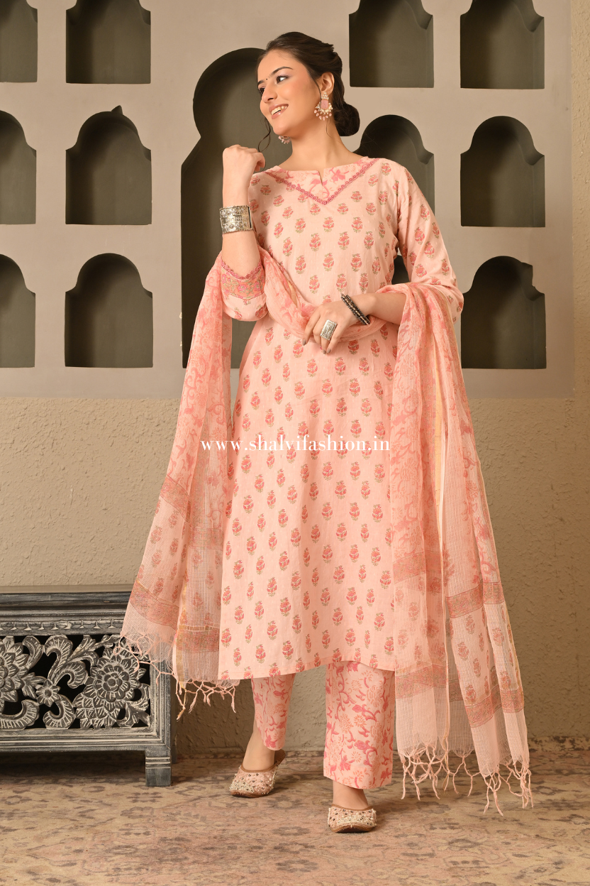 Shop jaipuri block print cotton suits with doria dupatta (CSS536)