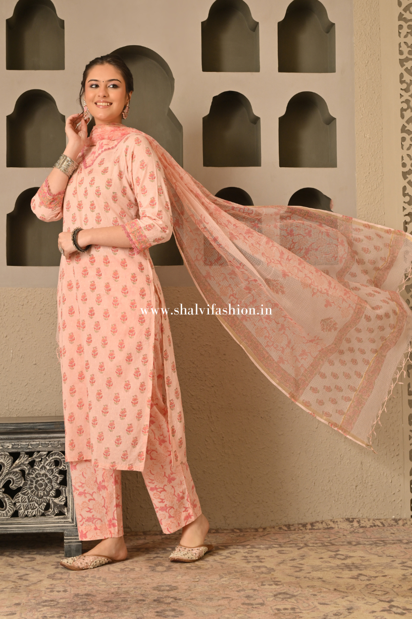 Shop jaipuri block print cotton suits with doria dupatta (CSS536)
