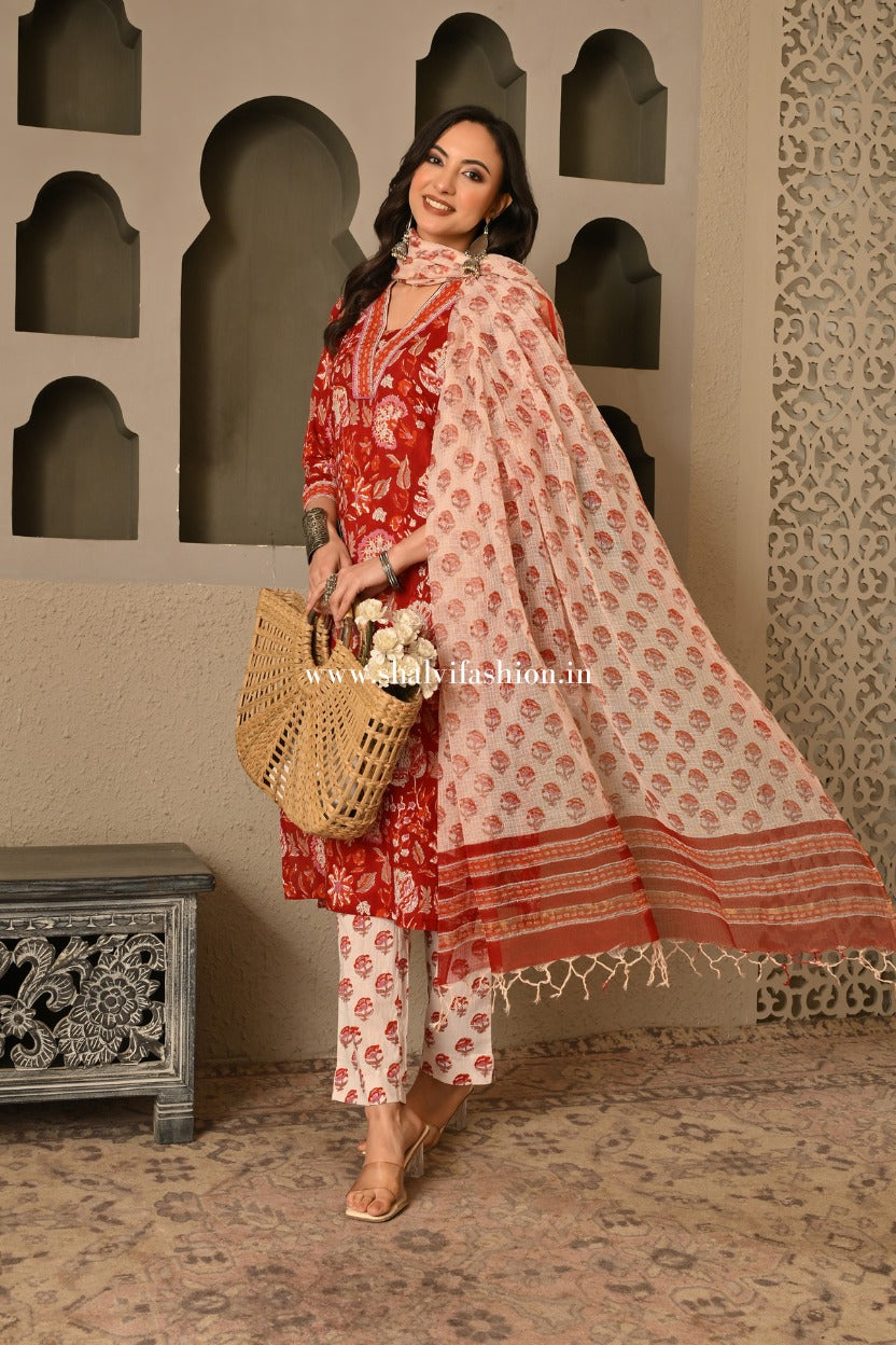 Shop block print cotton suits with doria dupatta (CSS537)