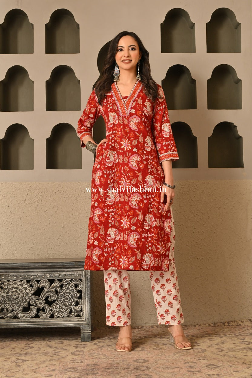 Shop block print cotton suits with doria dupatta (CSS537)