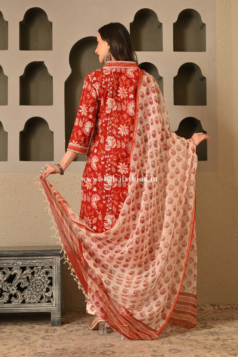 Shop block print cotton suits with doria dupatta (CSS537)