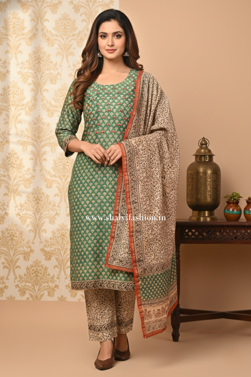 Shop hand work chanderi silk suit sets online (CSS53)