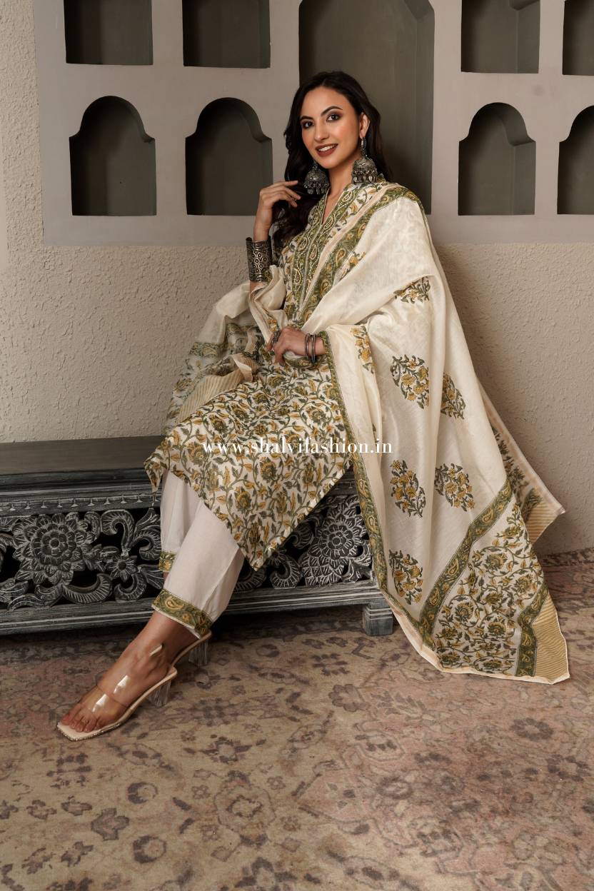 Shop block print chanderi silk suits (CSS558)