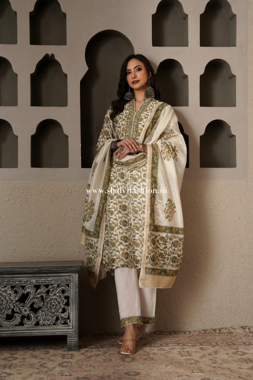 Shop block print chanderi silk suits (CSS558)