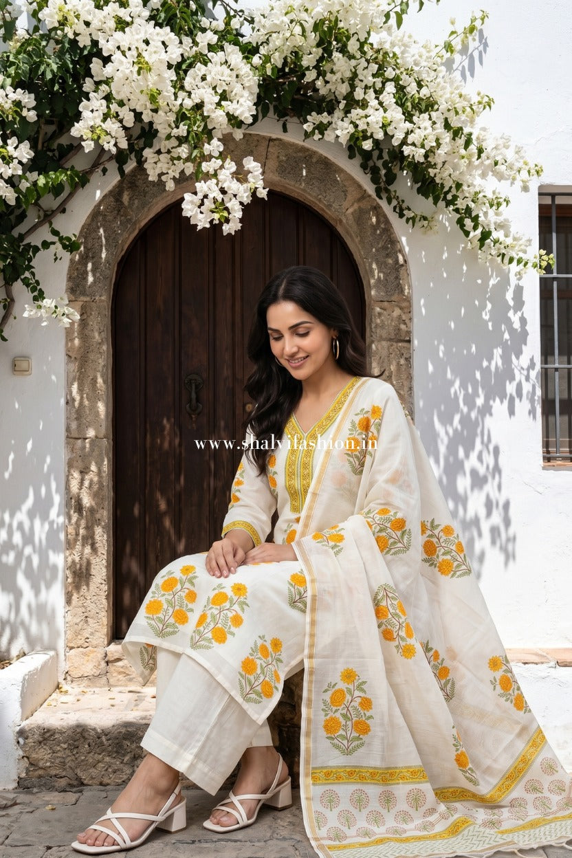 Shop hand block printed chanderi silk suits in jaipur (CSS570)
