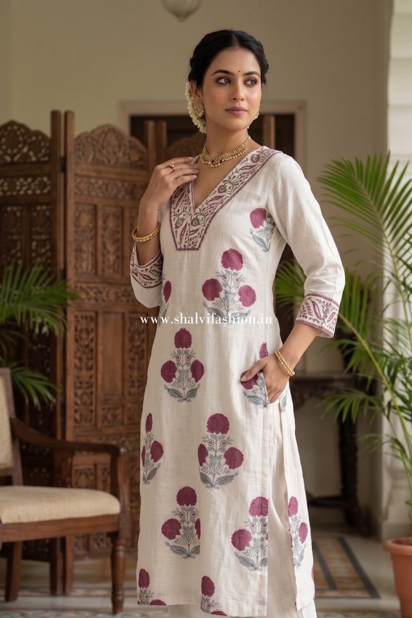 Shop block printed chanderi silk suits online (CSS572)
