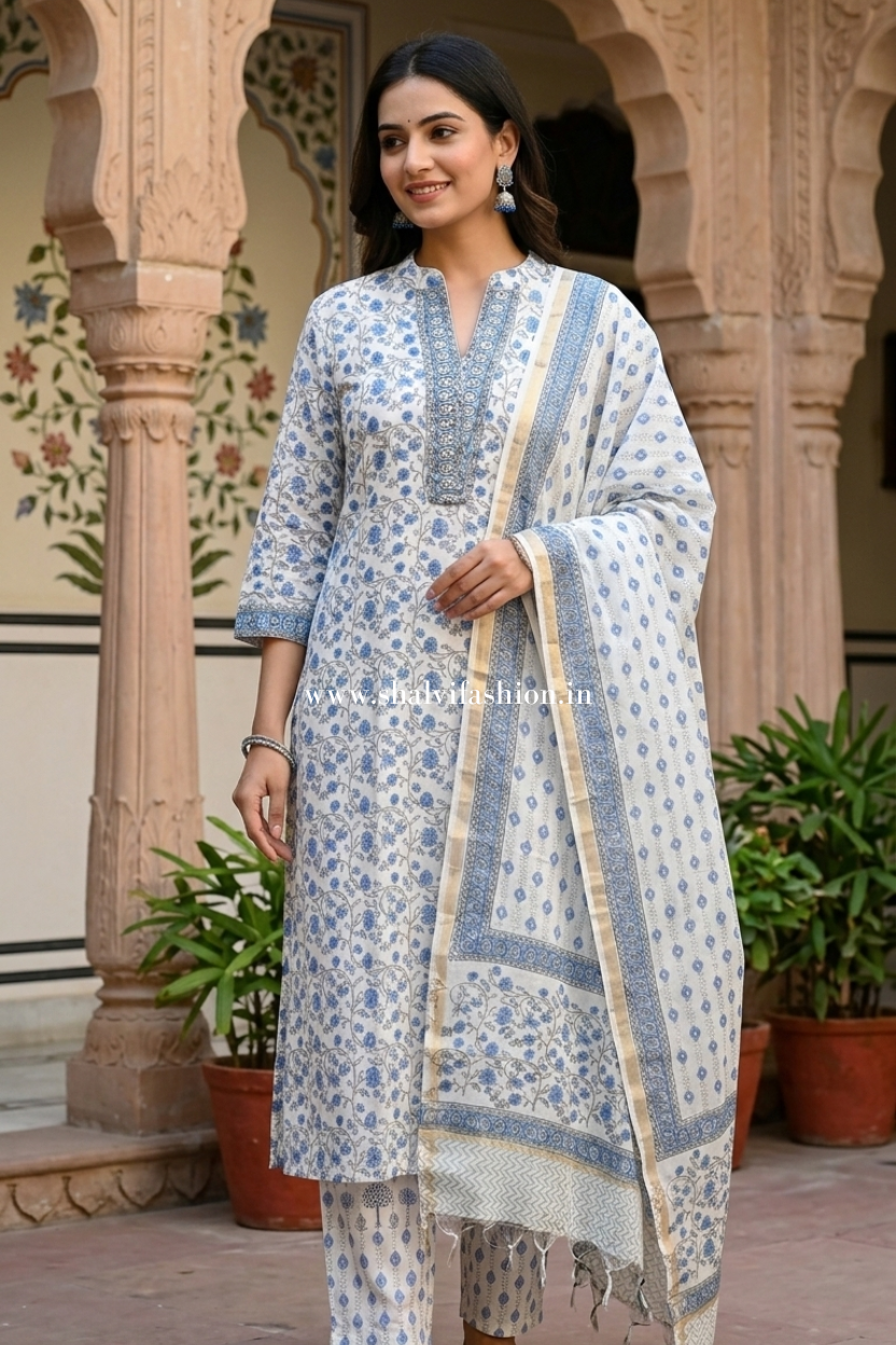 Shop hand block printed chanderi silk suits (CSS582)