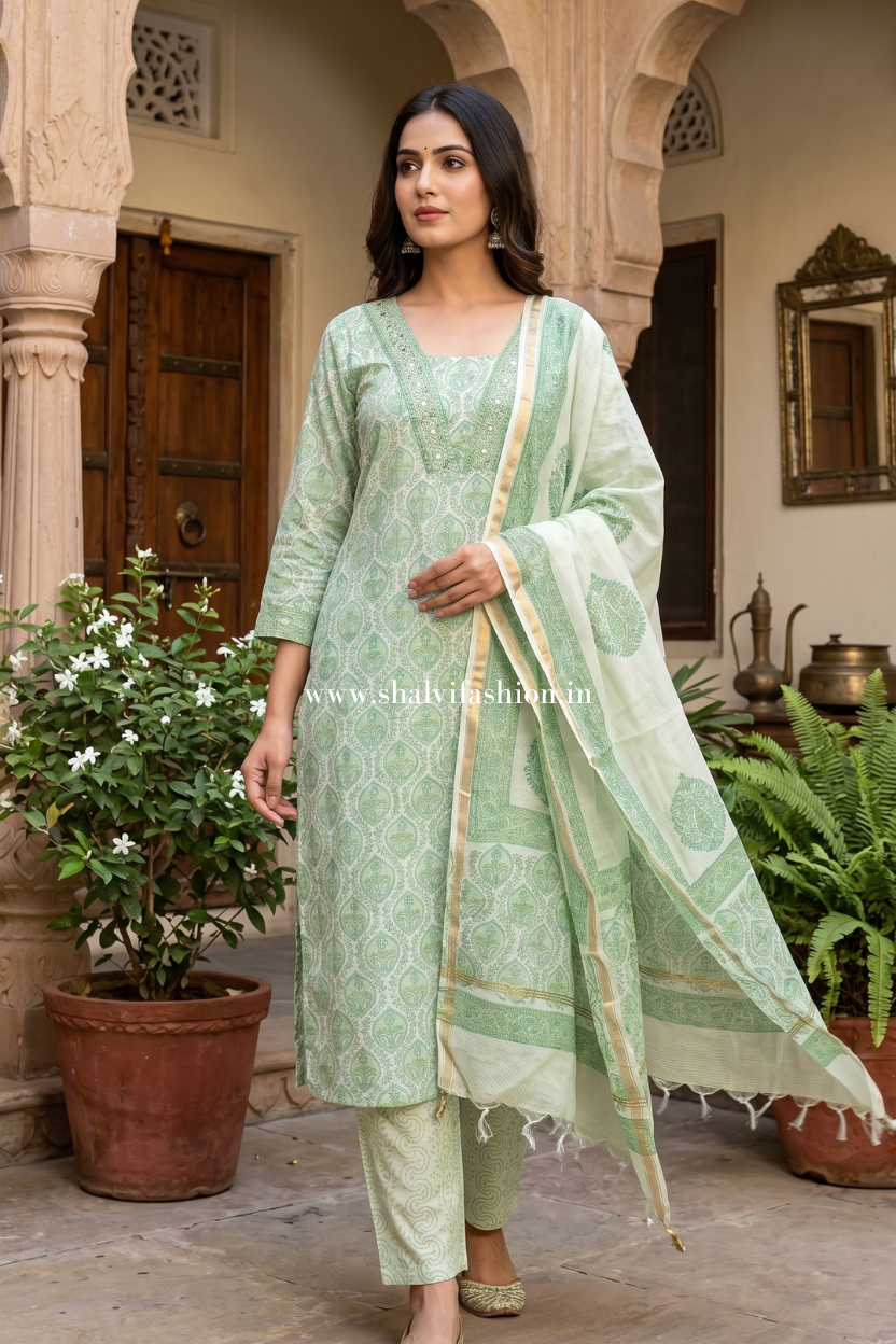 Shop hand block printed chanderi silk suits online shopping (CSS584)