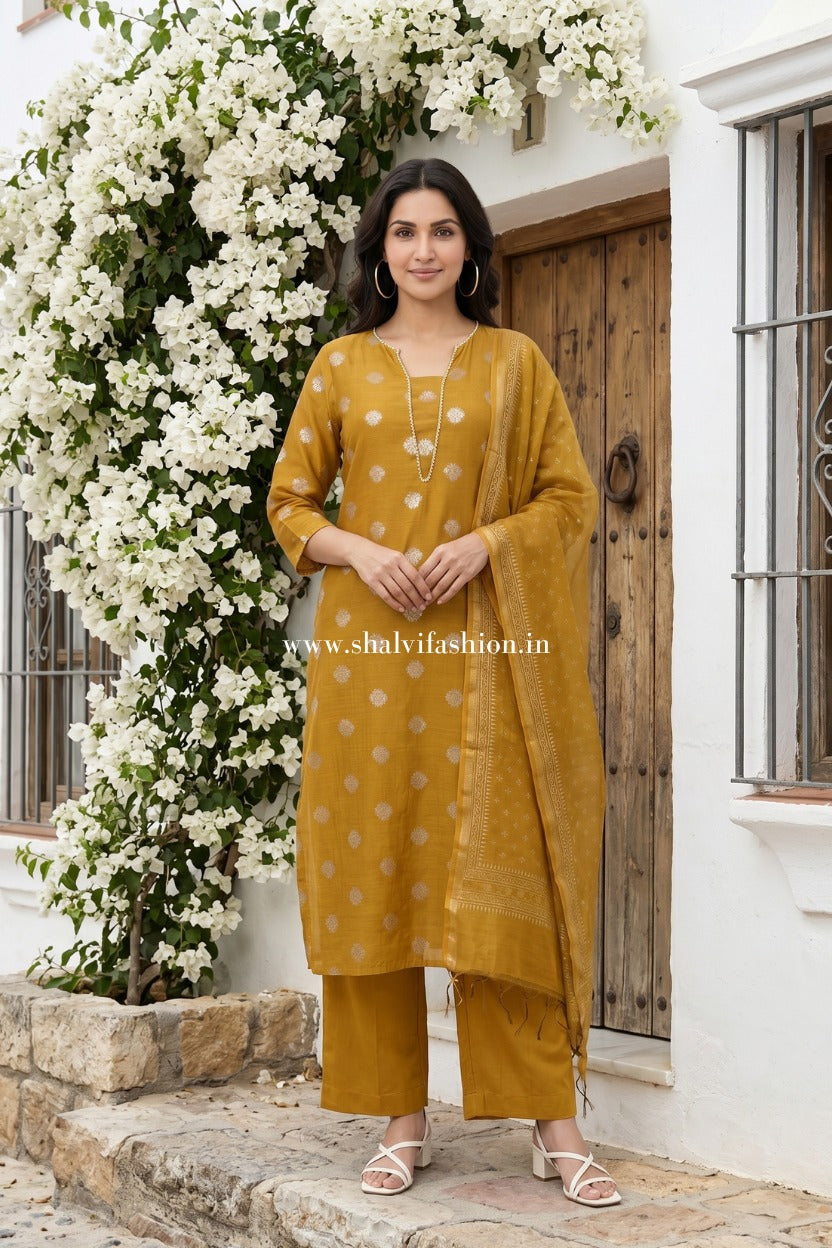 Shop hand block print chanderi silk suits online (CSS586)