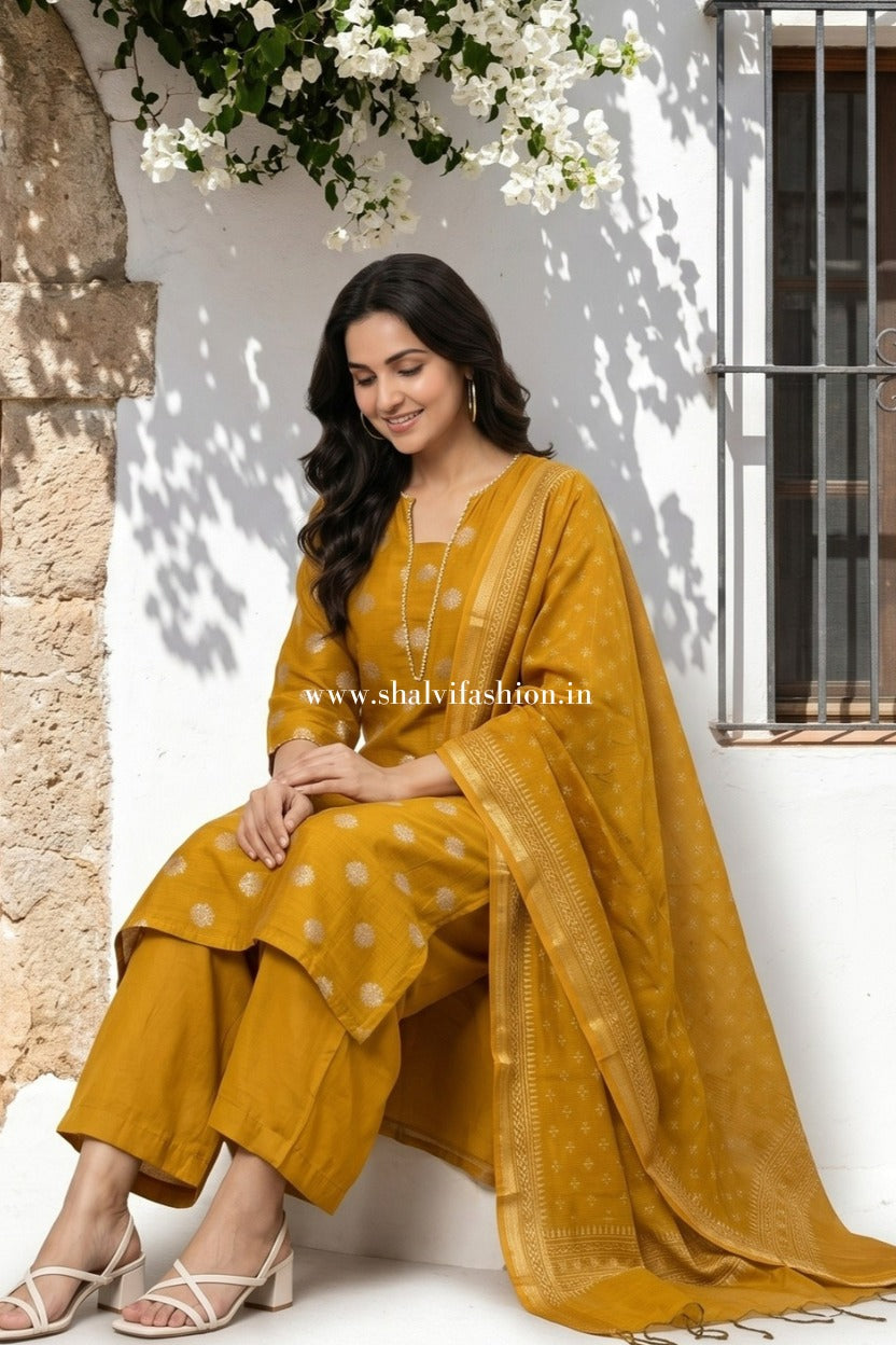 Shop hand block print chanderi silk suits online (CSS586)
