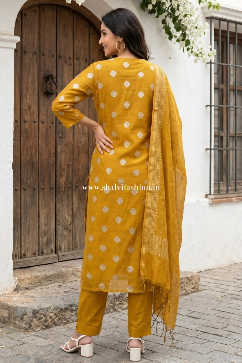 Shop hand block print chanderi silk suits online (CSS586)