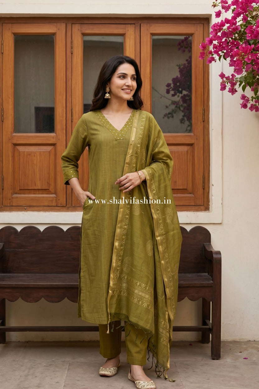 Shop sanganeri hand block print chanderi silk suits online (CSS587)