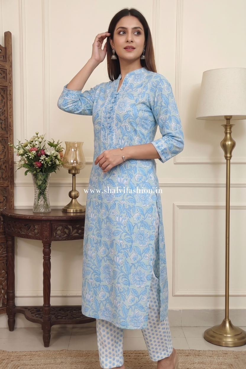 Shop jaipuri block print cotton suits with kota dupatta (CSS590)