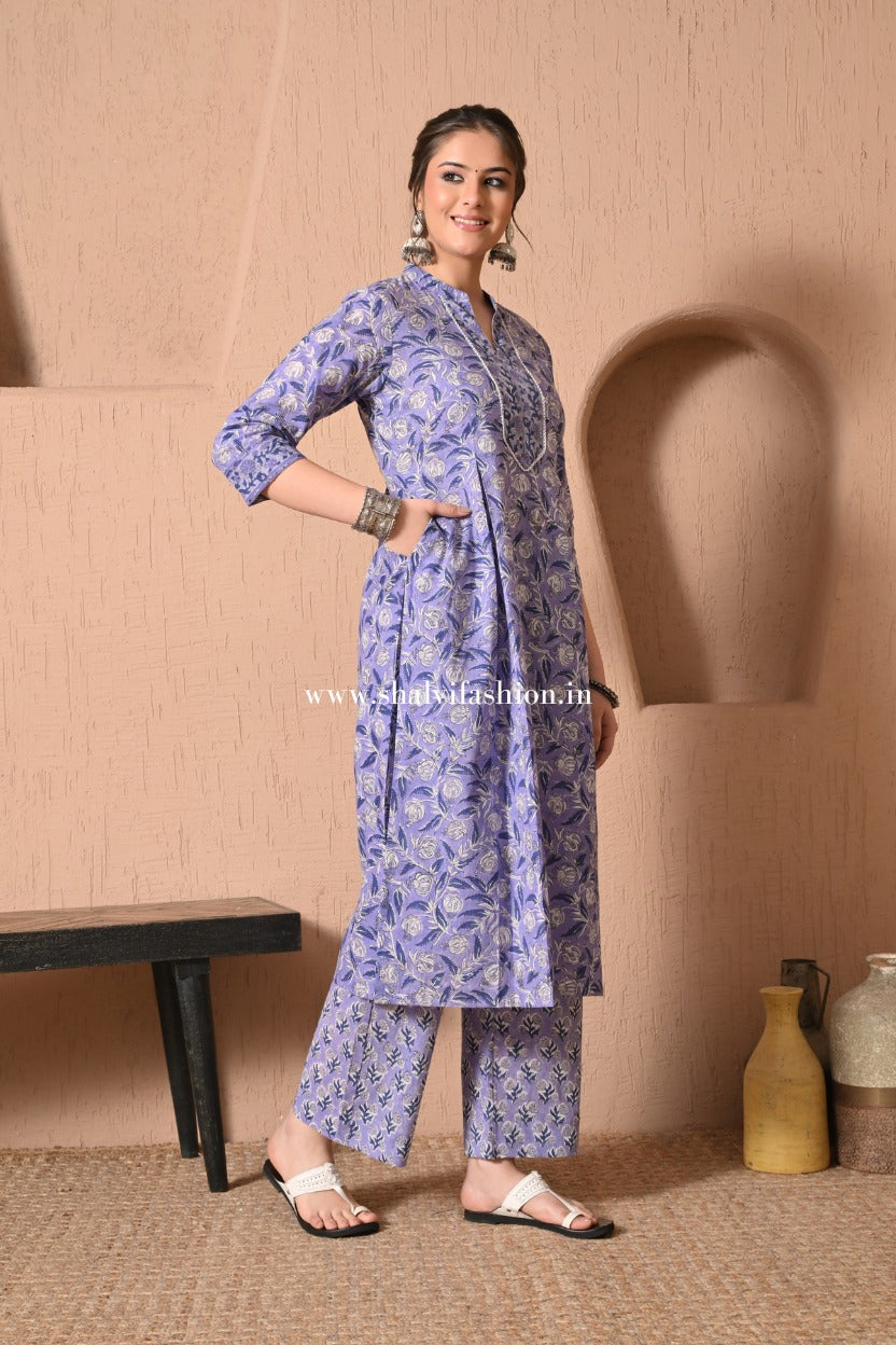 Shop hand block print cotton suits with kota dupatta online (CSS596)
