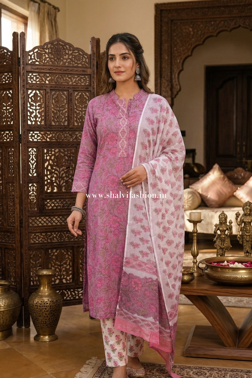 Shop jaipuri block print kota doria suits online shopping (CSS615)