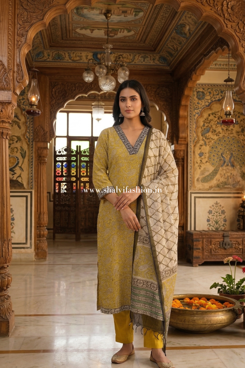 Shop block bagru printed kota doria suits online (CSS622)