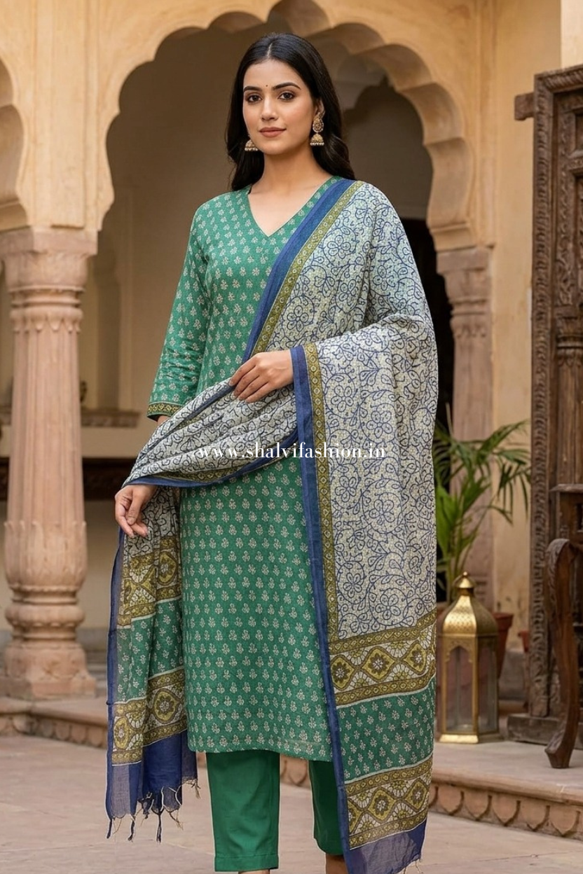 Shop hand block print kota doria suits online shopping (CSS623)