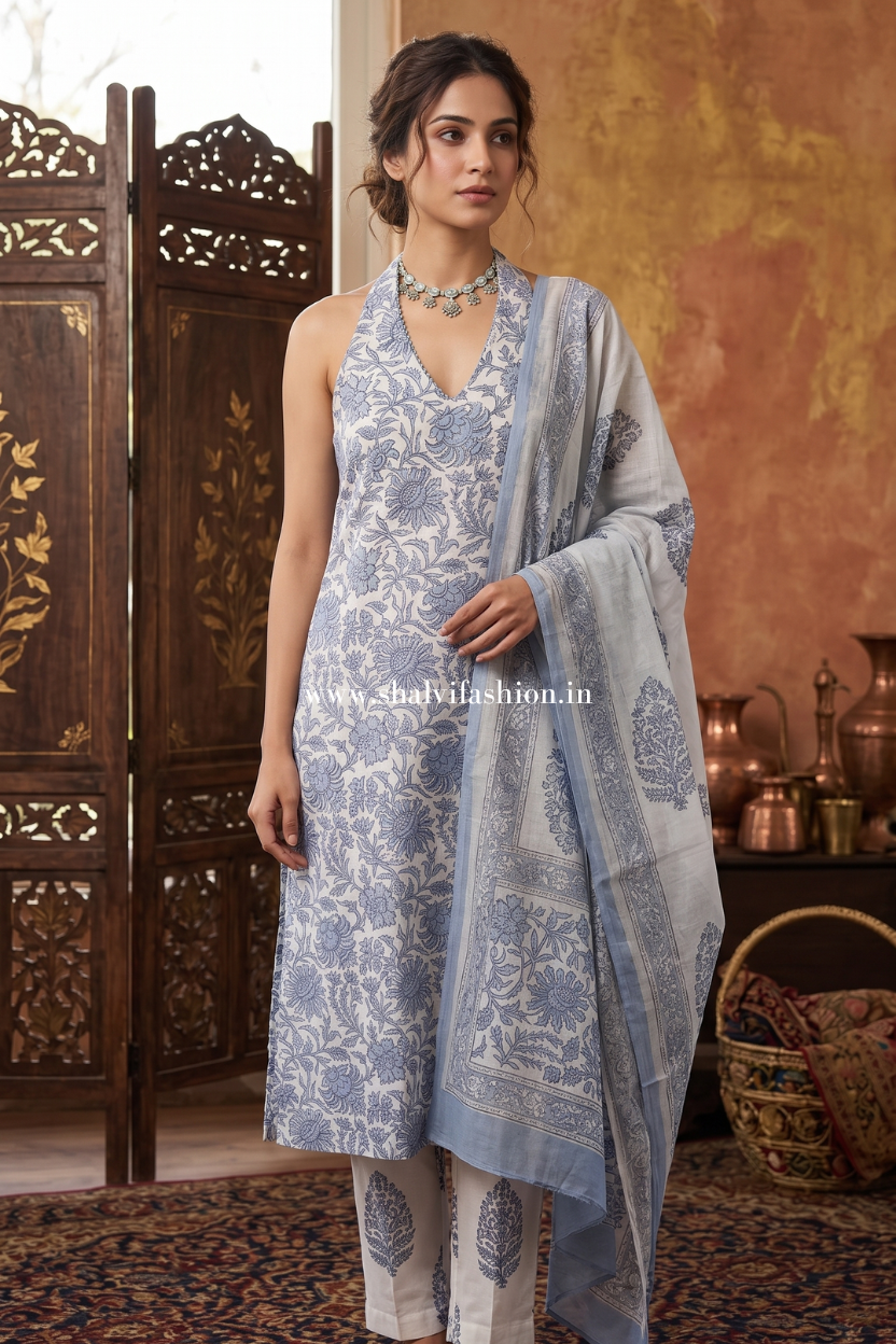 Shop jaipuri print cotton suits with mulmul dupatta (CSS632)