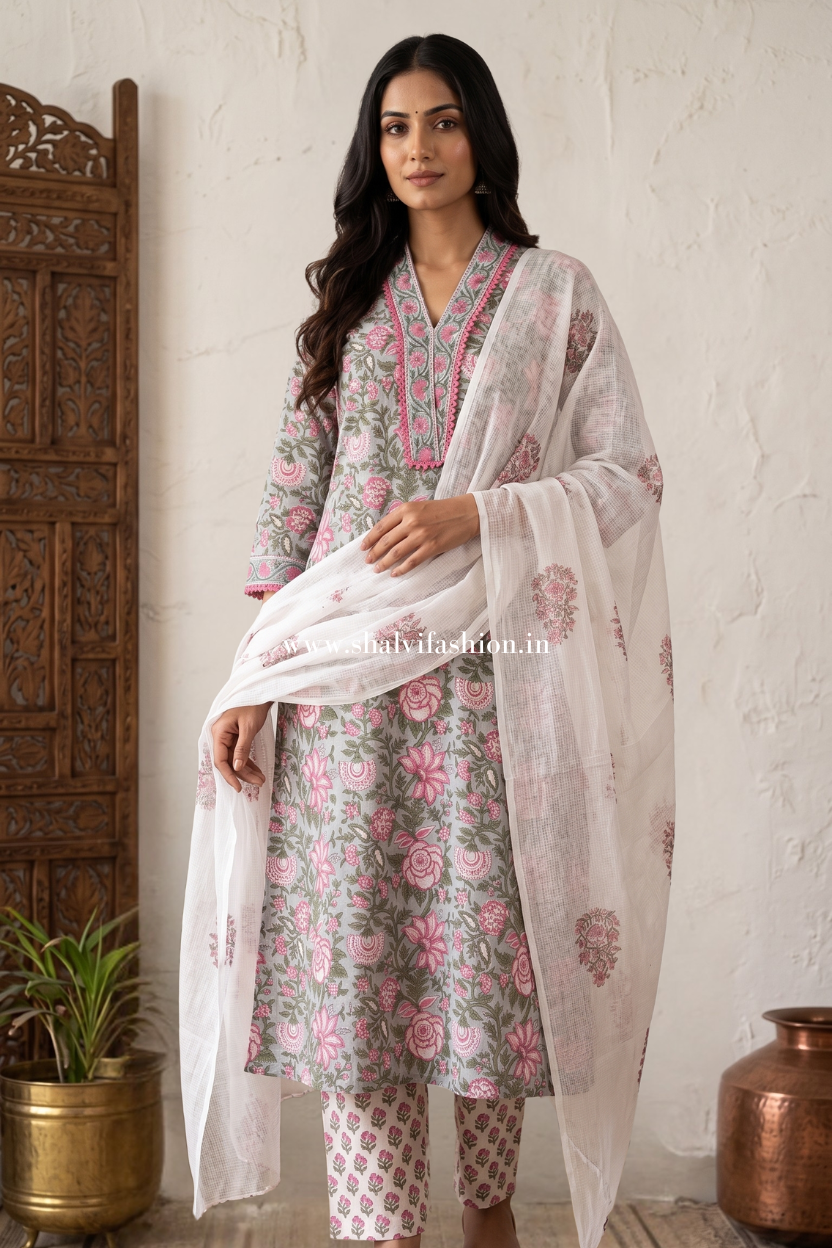 Shop hand block printed cotton suits in jaipur (CSS636)