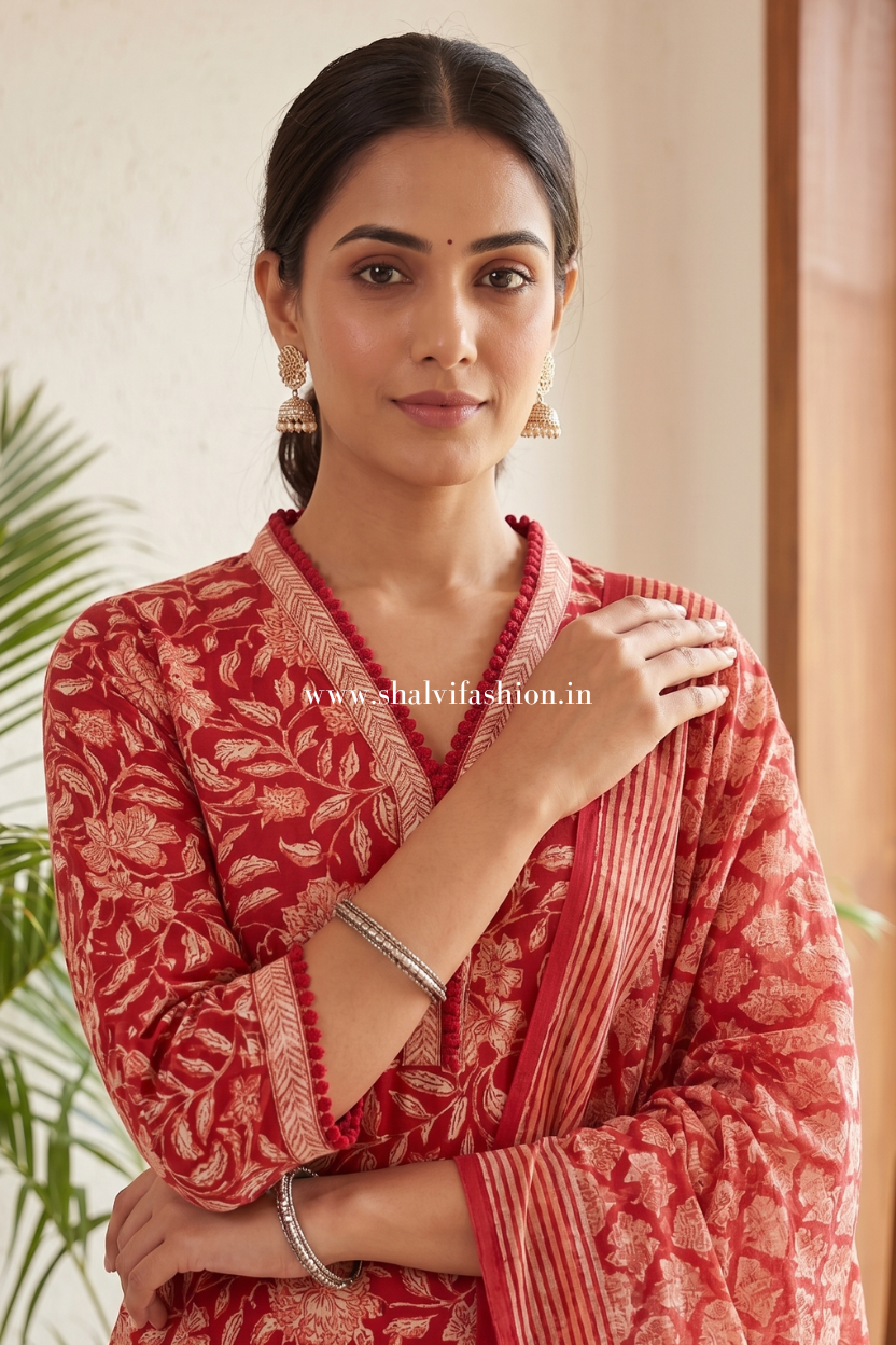 Shop hand block print cotton suits with kota dupatta (CSS640)