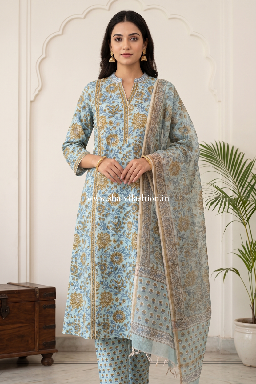 Shop hand block print cotton suits online (CSS651)