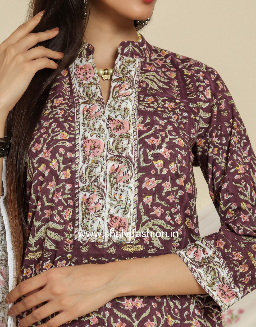 Shop hand block print cotton suits with mulmul dupatta (CSS74MUL)