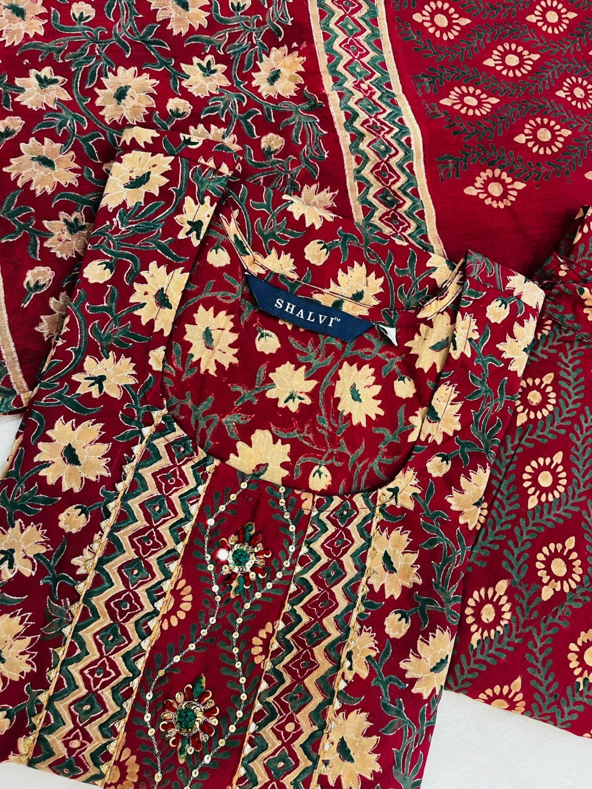 Shop red color hand block print cotton suits (CSS87MUL)