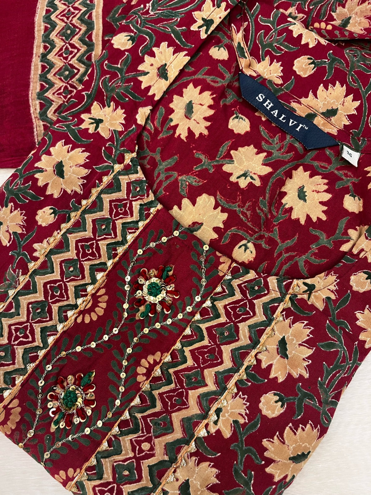 Shop red color hand block print cotton suits (CSS87MUL)