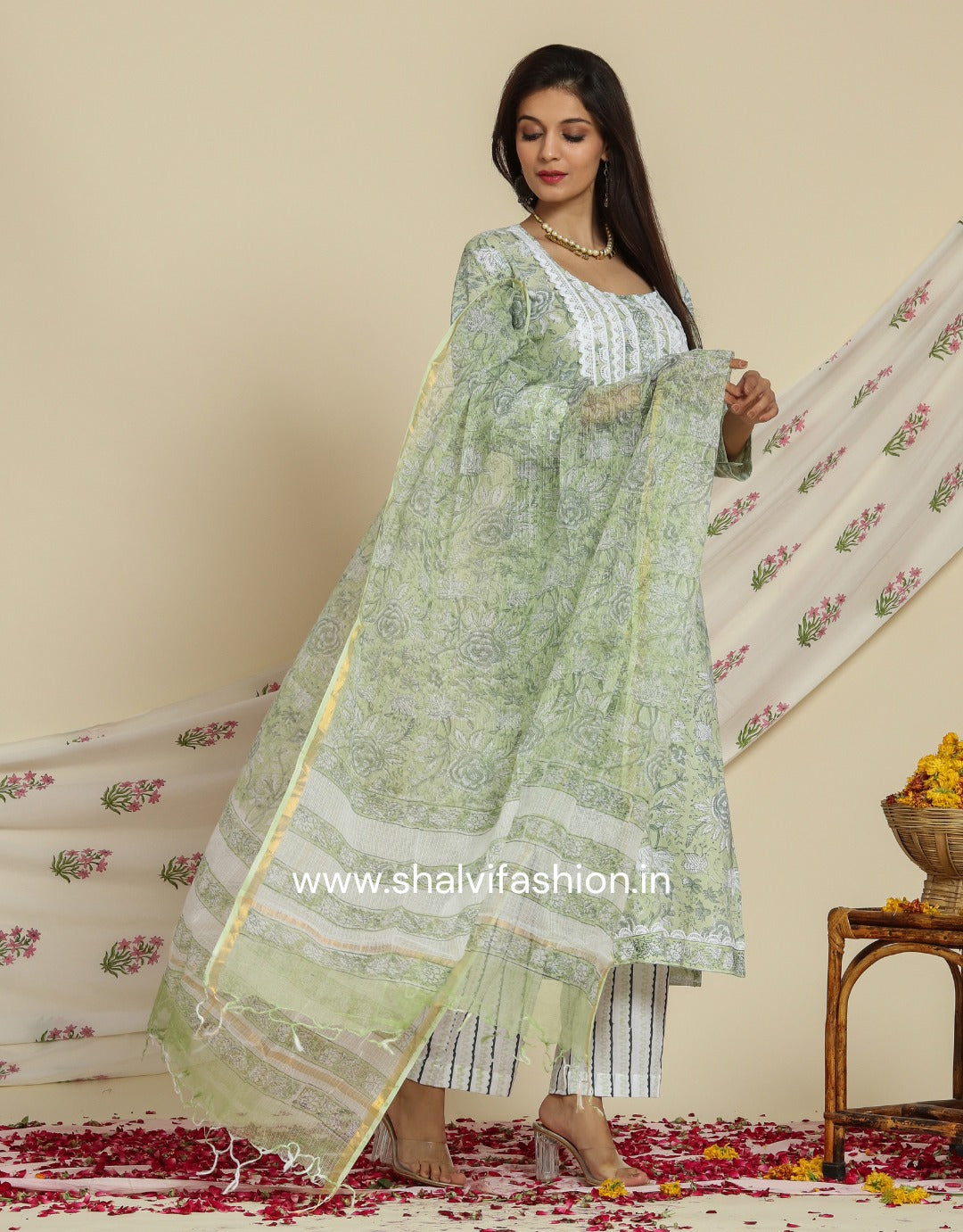 Shop block print cotton suits with kota doria dupatta online (CSS95KD)