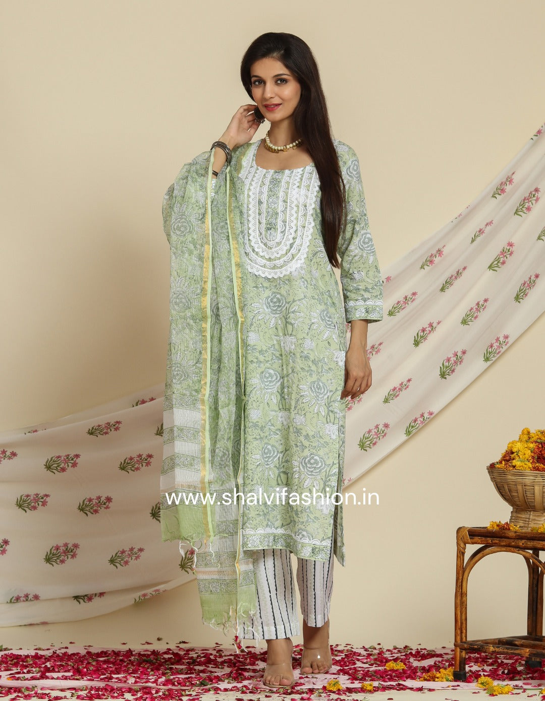Shop block print cotton suits with kota doria dupatta online (CSS95KD)