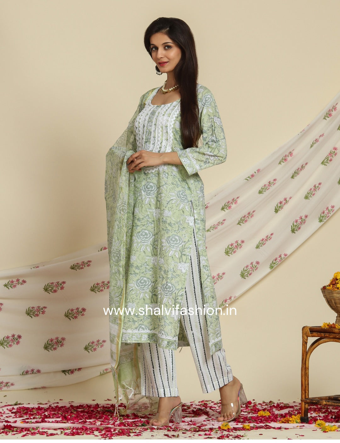 Shop block print cotton suits with kota doria dupatta online (CSS95KD)