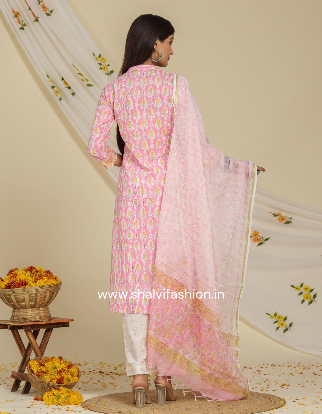 Shop hand block print cotton suits with kota dupatta online (CSS98KD)
